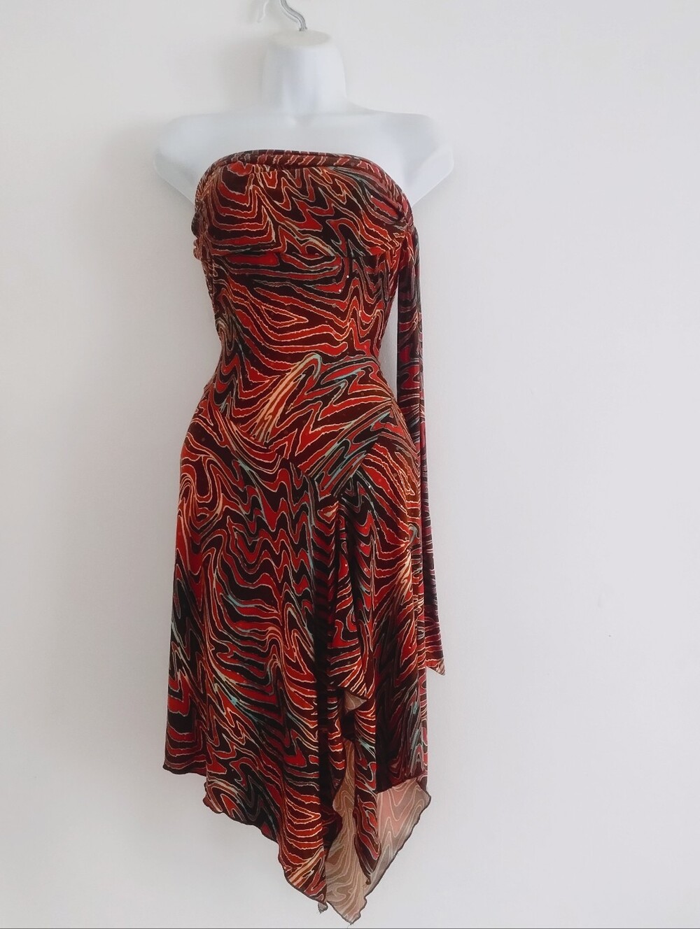 Co-me Como 2000's Y2K Asymmetrical Hem Strapless Convertible Embellished Dress M